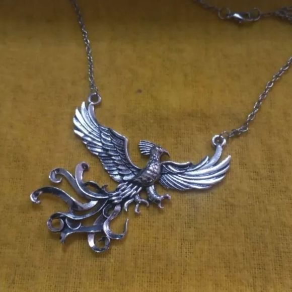 Silver titanium large pheonix pendant goth boho spiritual necklace new - Picture 5 of 8